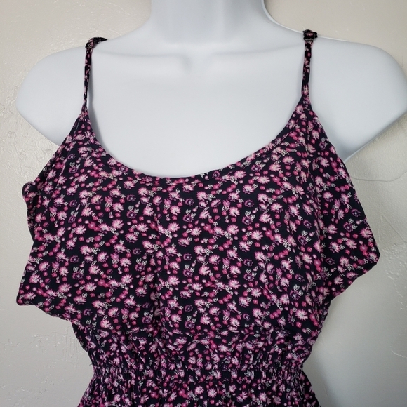 Cotton On Small Dress Navy Blue Neon Pink White Floral Flounce Ruffle Midi Mini - Picture 3 of 6